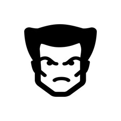 Illustration of a stylized black and white face with angry expression and distinctive hairstyle design