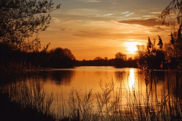 Golden sunset over a tranquil river