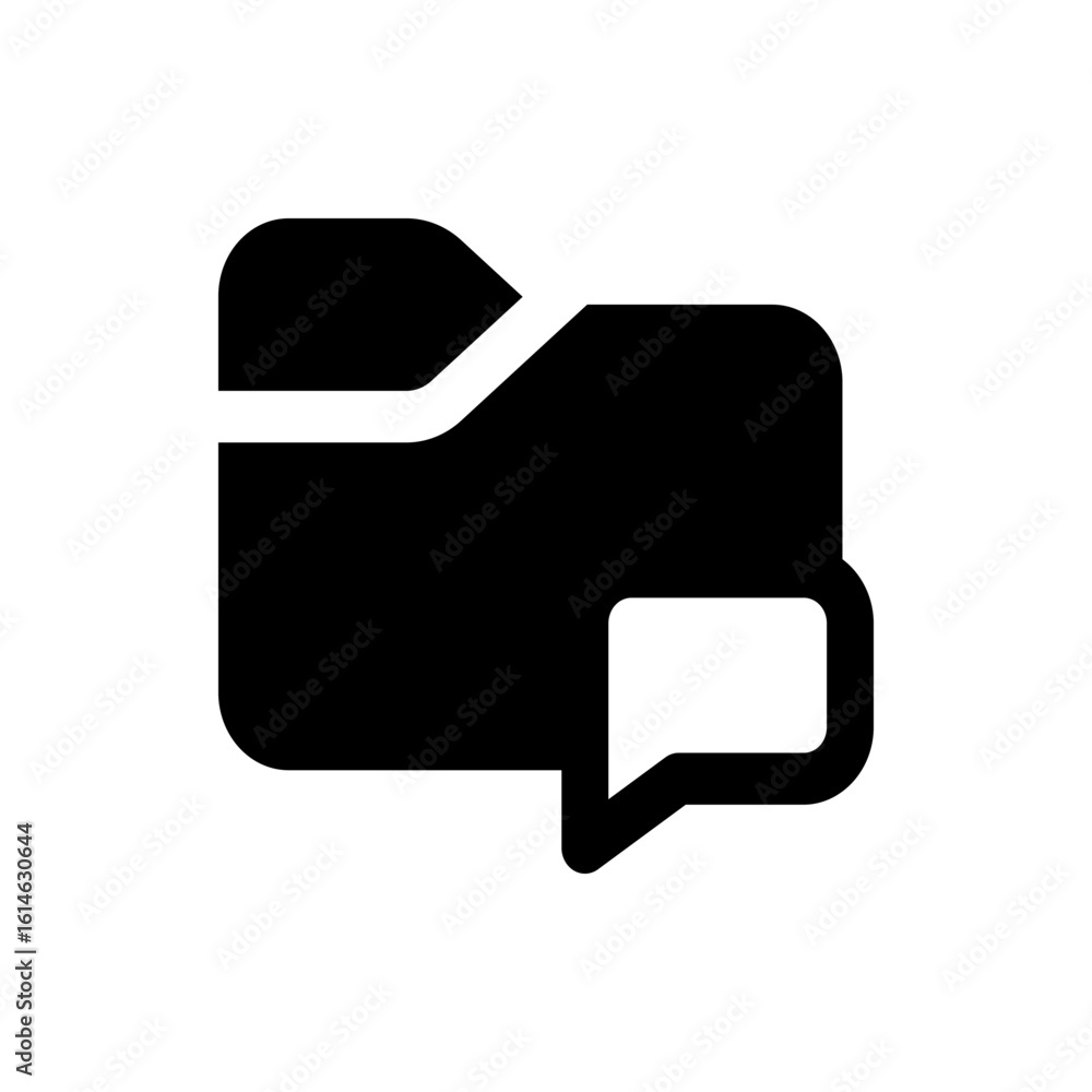 Poster black folder icon with a white speech bubble overlay symbolizing communication and file management f