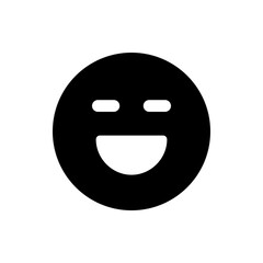 A simple black and white smiley face with a wide smile and two small horizontal oval shaped eyes displayed