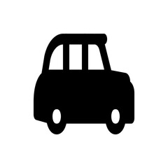 Illustration of a black london taxi cab with white wheels and three windows on a white background image