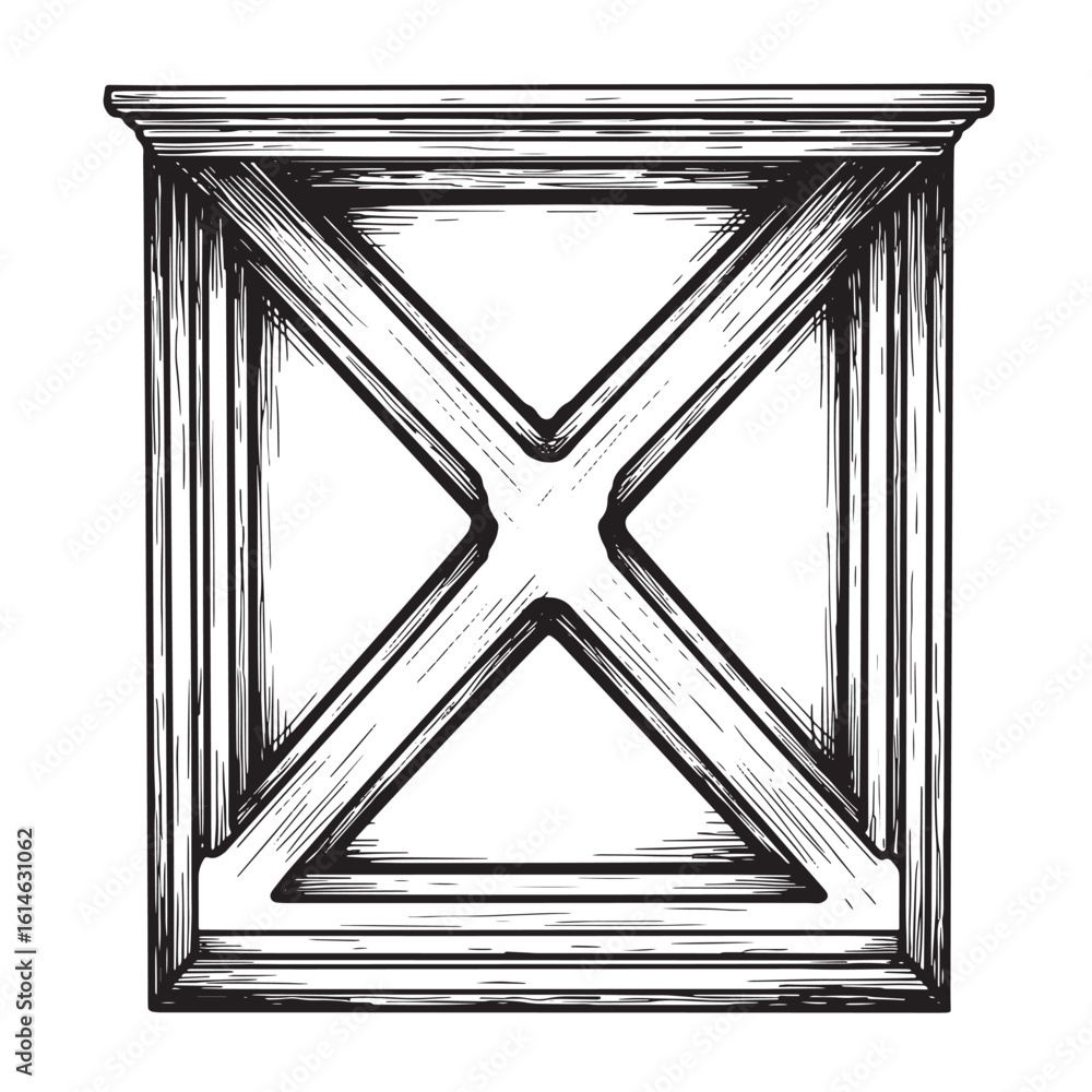 Poster decorative architectural design element featuring a hand drawn frame with cross beams and elegant de