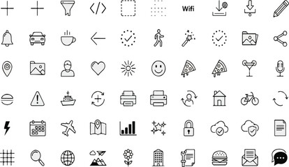 Universal Thin Line web, app, mobile, ui, ux, interface, website, design, element, collection, pack, kit, business, infographic, presentation Icons Set for Web and App Design