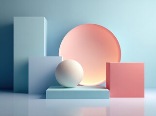 Fototapeta premium Pastel Geometric Shapes: 3D Product Presentation Podium