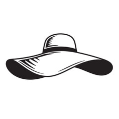 Elegant black and white vector illustration of a floppy sun hat on a white background