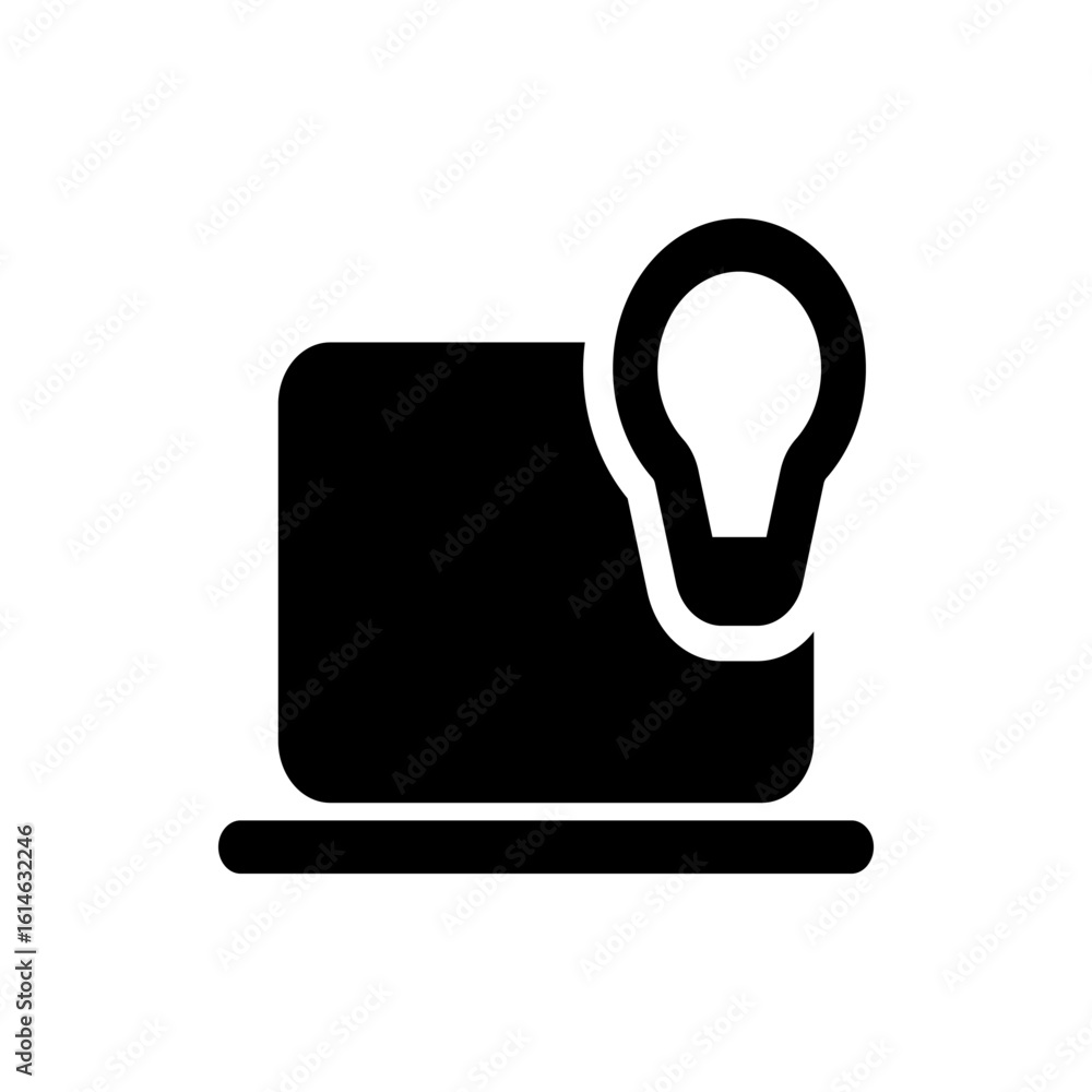 Aufkleber black silhouette of a laptop computer with a lightbulb icon indicating idea generation on the screen