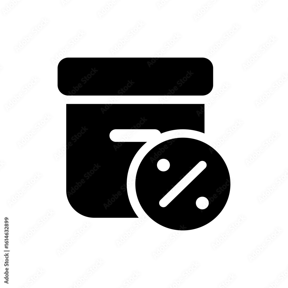 Poster black folder icon with rounded edges displaying a white percentage sign on a circular shape overlayi