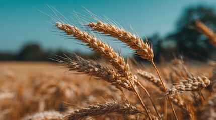 Close-up of golden wheat heads in a field.
