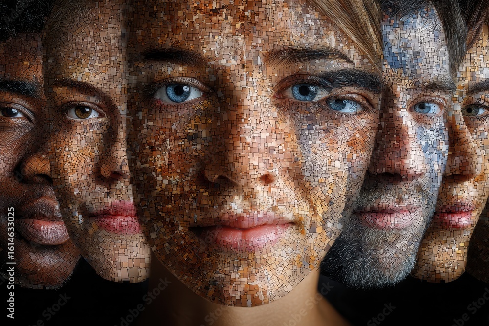 Aufkleber diverse faces reflect a mosaic of humanity, celebrating unity in diversity with intricate patterns a