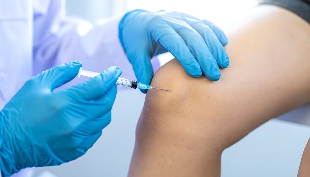Doctor injecting knee