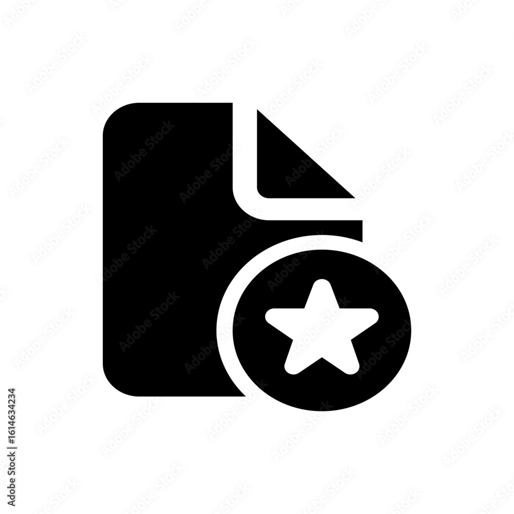 Aufkleber document icon with a folded corner and a star inside a circle in black and white simple graphic styl