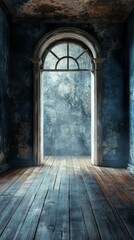 Obraz premium Entering Old Room Through Archway with Wooden Floor