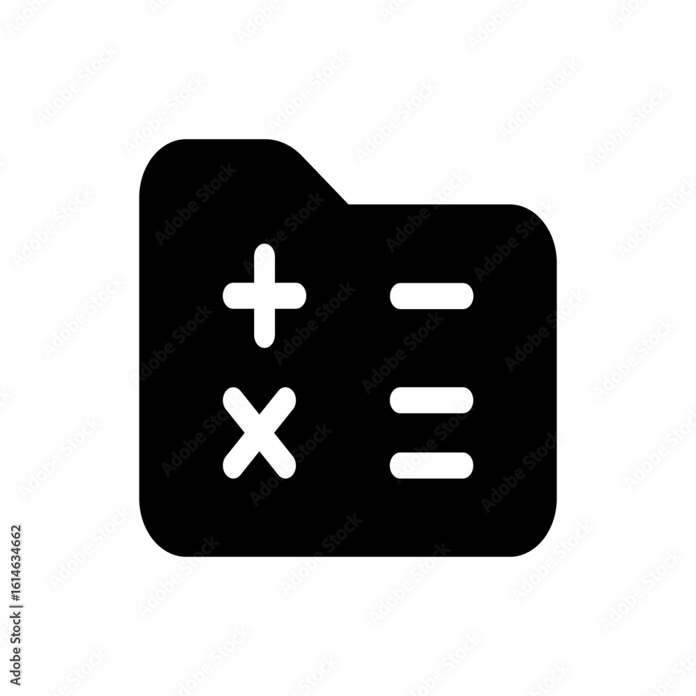 Poster black folder icon with plus, multiplication, and horizontal lines representing mathematical operatio