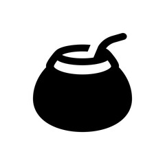 Illustration of a traditional yerba mate gourd with a bombilla straw in solid black color on white background