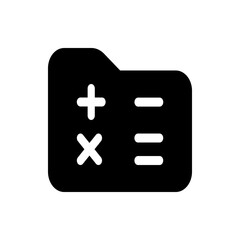 Black folder icon with plus, multiplication, and horizontal lines representing mathematical operations shown