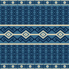 Earthy Tone Traditional Embroidery Art Abstract with Pixel Art Designs for Textile Print