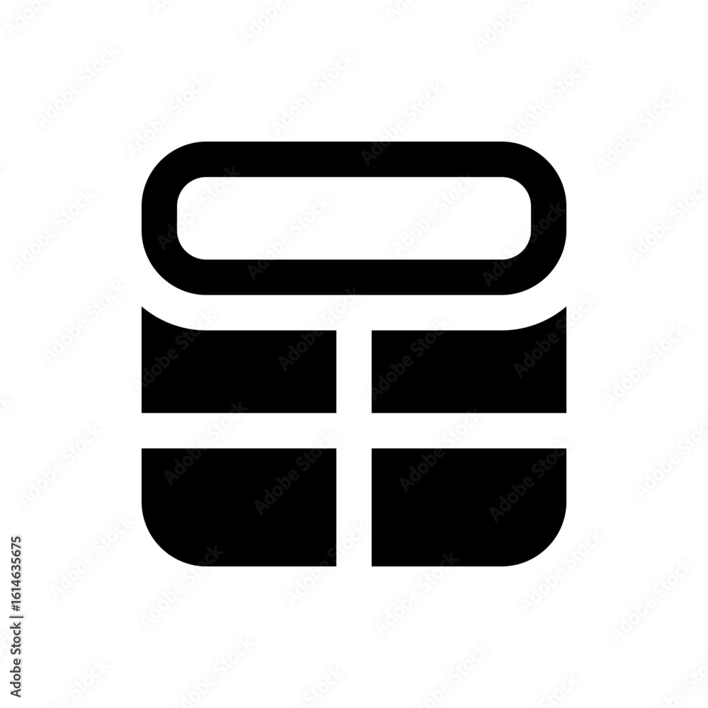 Aufkleber illustration of a black database icon with rounded corners and a horizontal line design on a white b
