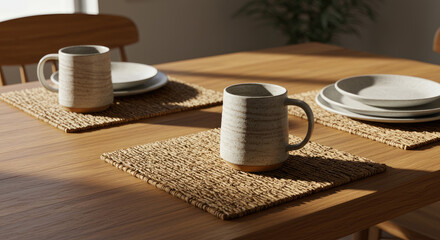 Stylish Dining Set with Woven Placemats.