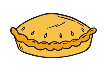 baking a round pie icon doodle hand drawn. colorful cartoon traditional pie drawing clipart symbol