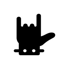 Illustration of a black hand making the rock and roll sign with two white circles at the bottom edge