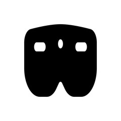A black vr headset with two eye holes and a sensor in the middle on a white background in a simple style