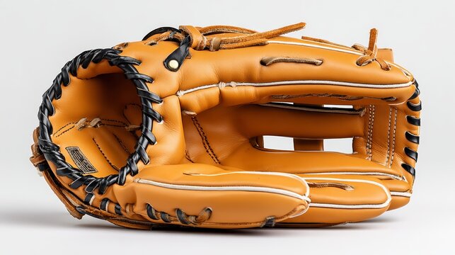 Closeup of a baseball glove holding baseball, perfect for sports, games, and athletic themes - Powered by Adobe