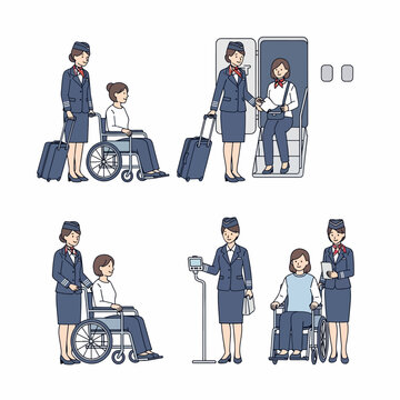 Airline Staff Assisting Passengers in Wheelchairs: Airport and Onboard Accessibility Services for Travelers with Reduced Mobility