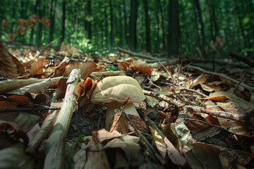 Boletus edulis, tasty mushroom in the summer forest. A welcome find for the mushroom picker. Valuable and delicious culinary ingredient