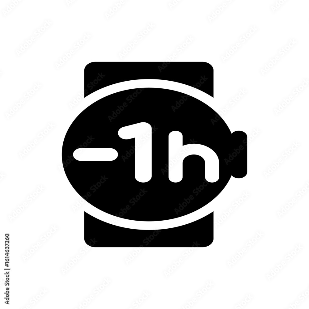 Aufkleber black smartwatch displaying minus one hour time adjustment on the screen with a circular icon design