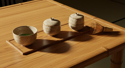 Traditional Japanese Matcha Tea Ceremony Utensils.
