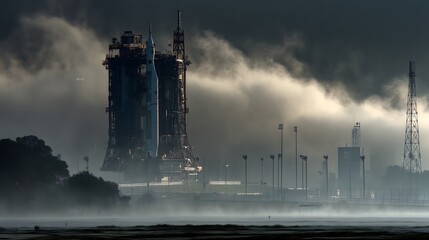 Foggy launch prep of advanced rocket engineering