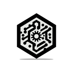 hexagonal tech icon with black edges