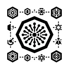 hexagonal tech icon with black edges