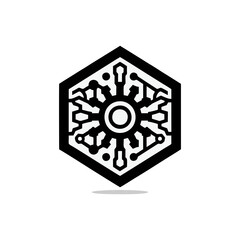 hexagonal tech icon with black edges
