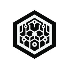 hexagonal tech icon with black edges