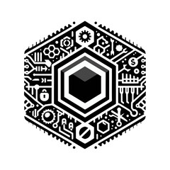 hexagonal tech icon with black edges