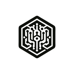 hexagonal tech icon with black edges