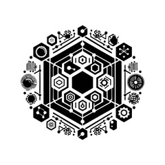 hexagonal tech icon with black edges