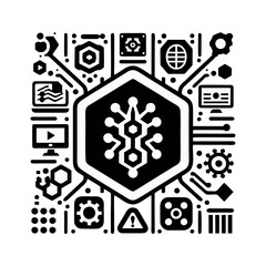hexagonal tech icon with black edges