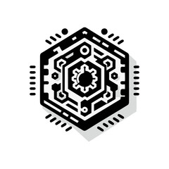 hexagonal tech icon with black edges