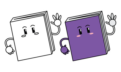 cute purple book character vector illustration and line art style for kids, children's books or design elements about school