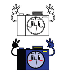 cute blue camera character vector illustration and line art style for kids, children's books or design elements about photography