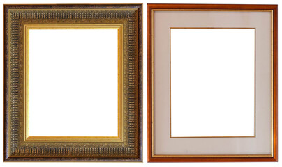 picture frames isolated on white background set antique gilded gold silver