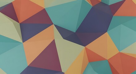 Abstract geometric background with triangles in shades of orange teal and purple creating a pattern