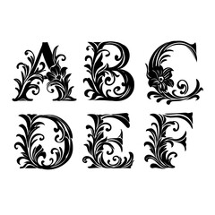 Floral Monogram Letters A–F – Vintage Ornamental Alphabet Set
