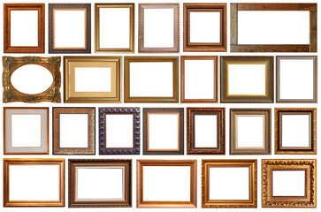 picture frames isolated on white background set antique gilded gold silver