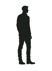 Silhouette of a standing man in profile. 