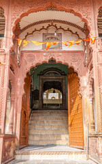Historic Haveli with Arched Doorway and Steps in Pushkar, India