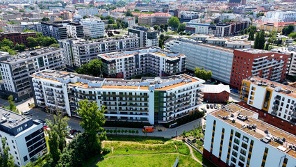city ​​district street drone view Wroclaw Poland