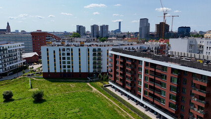 city ​​district street drone view Wroclaw Poland